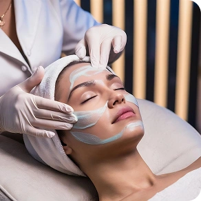 Facial treatment with mask application for skin rejuvenation and hydration